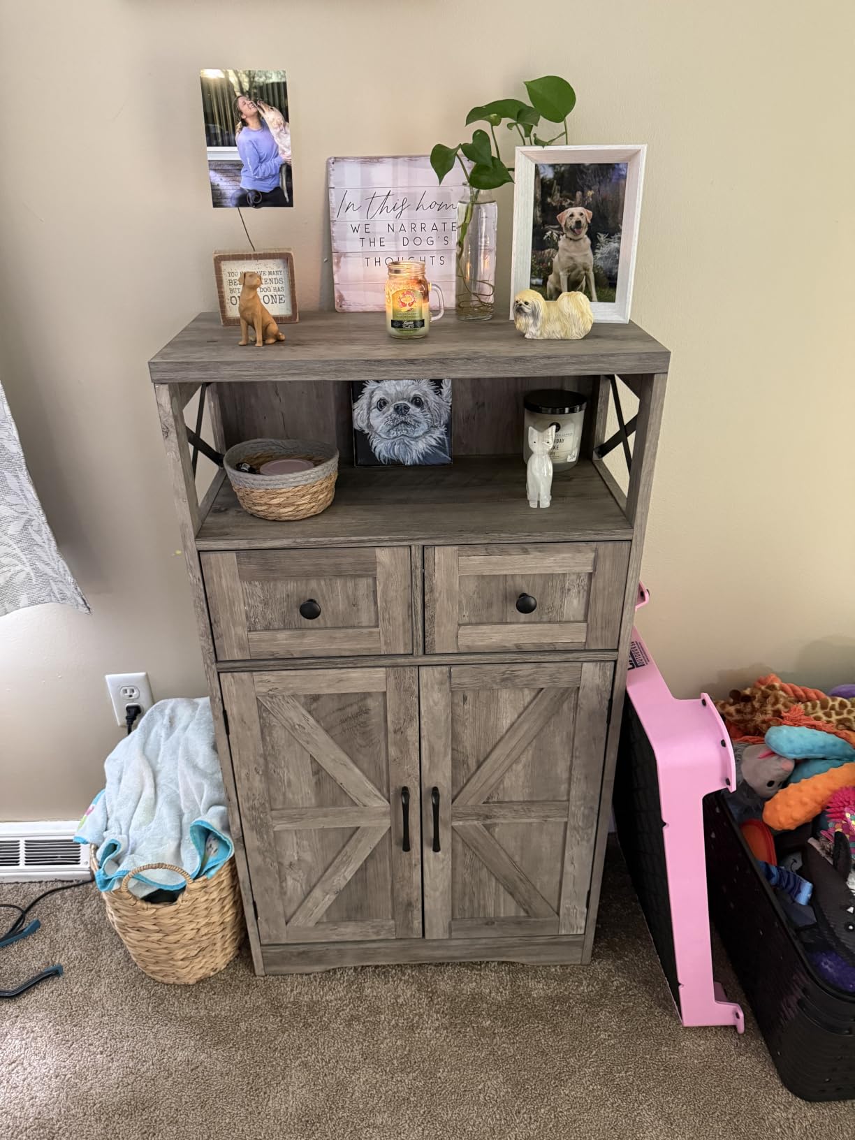 Farmhouse Storage Cabinet Set of 2, Small Kitchen Pantry Coffee Bar Cabinet customer photo 2