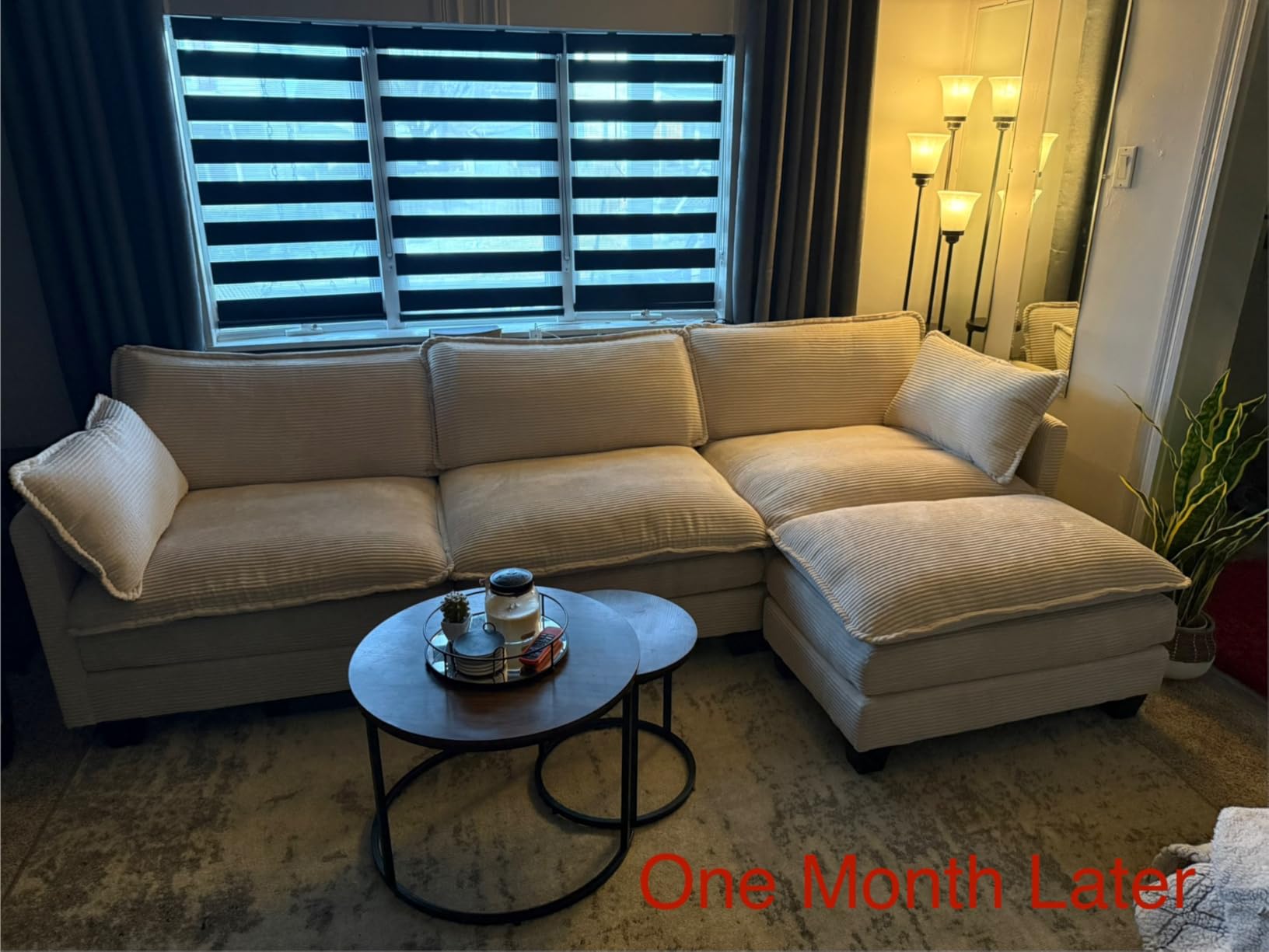 ROWHY 104'' Modular Sectional Cloud Couch with Movable Ottoman, 4 Seat Modern Corduroy Sofa, Deep Seat L Shaped Couch for Living Room Bedroom Apartment, Beige customer photo 2
