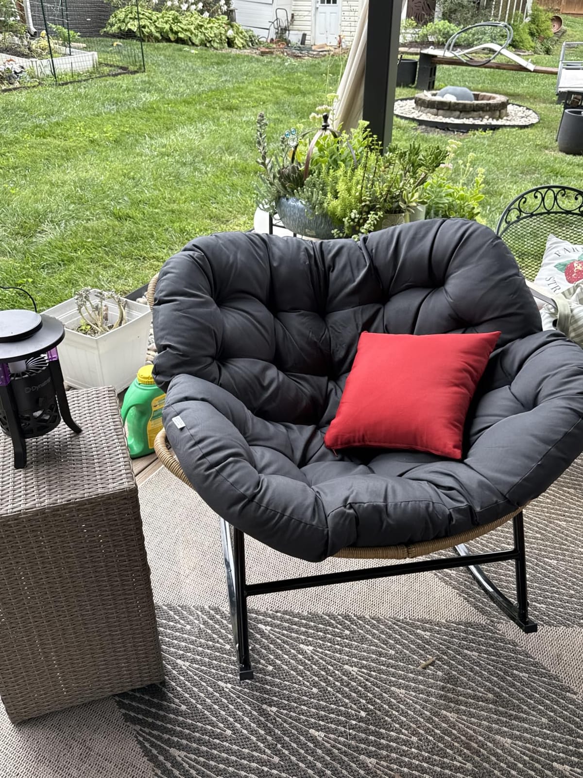 FINCATI Outdoor Indoor Papasan Rocking Chair, Oversized Rattan Lounge Chair customer photo 1