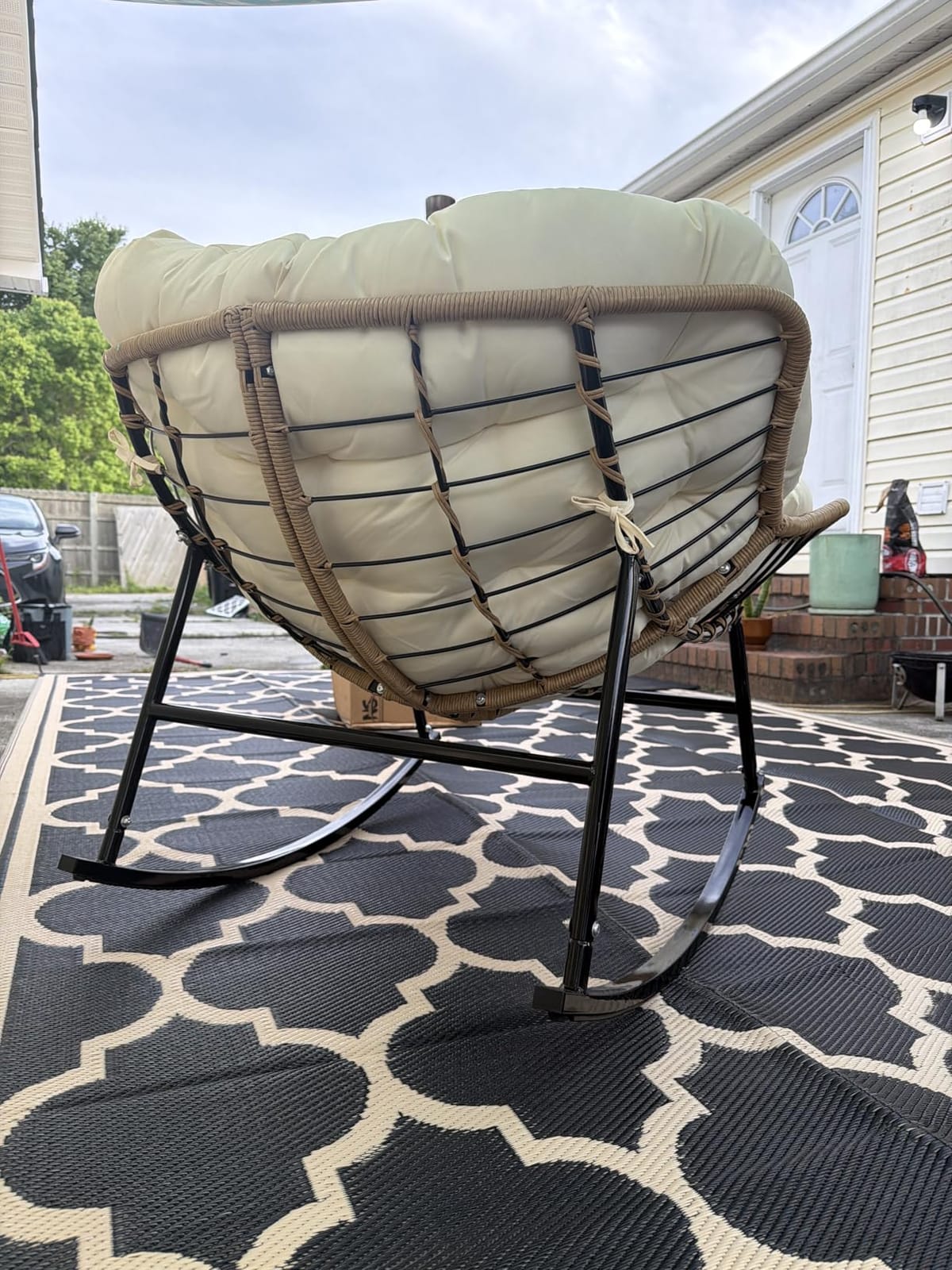 FINCATI Outdoor Indoor Papasan Rocking Chair, Oversized Rattan Lounge Chair customer photo 2