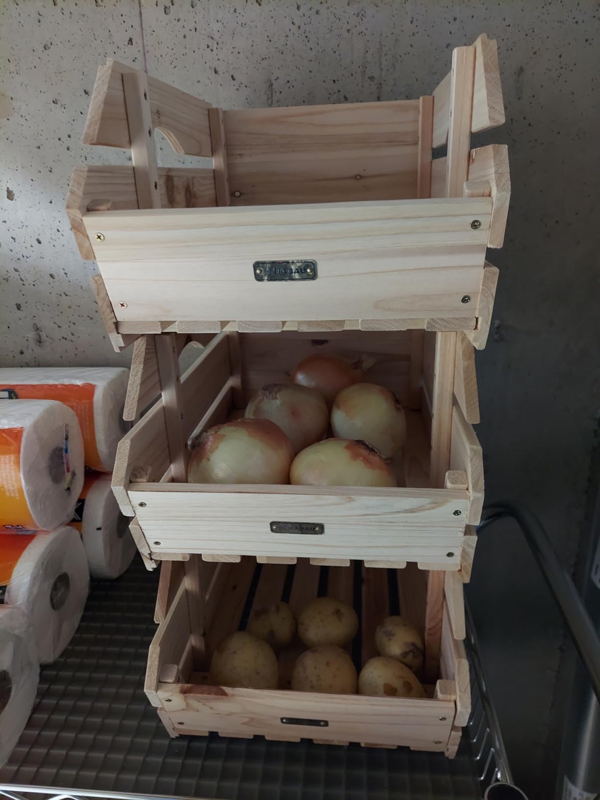 Wood Potato Onion Storage Bins - Wooden Stackable Produce Basket - Fruit Vegetable Storage for Kitchen Pantry Organization, Set 3 Pieces customer photo 1