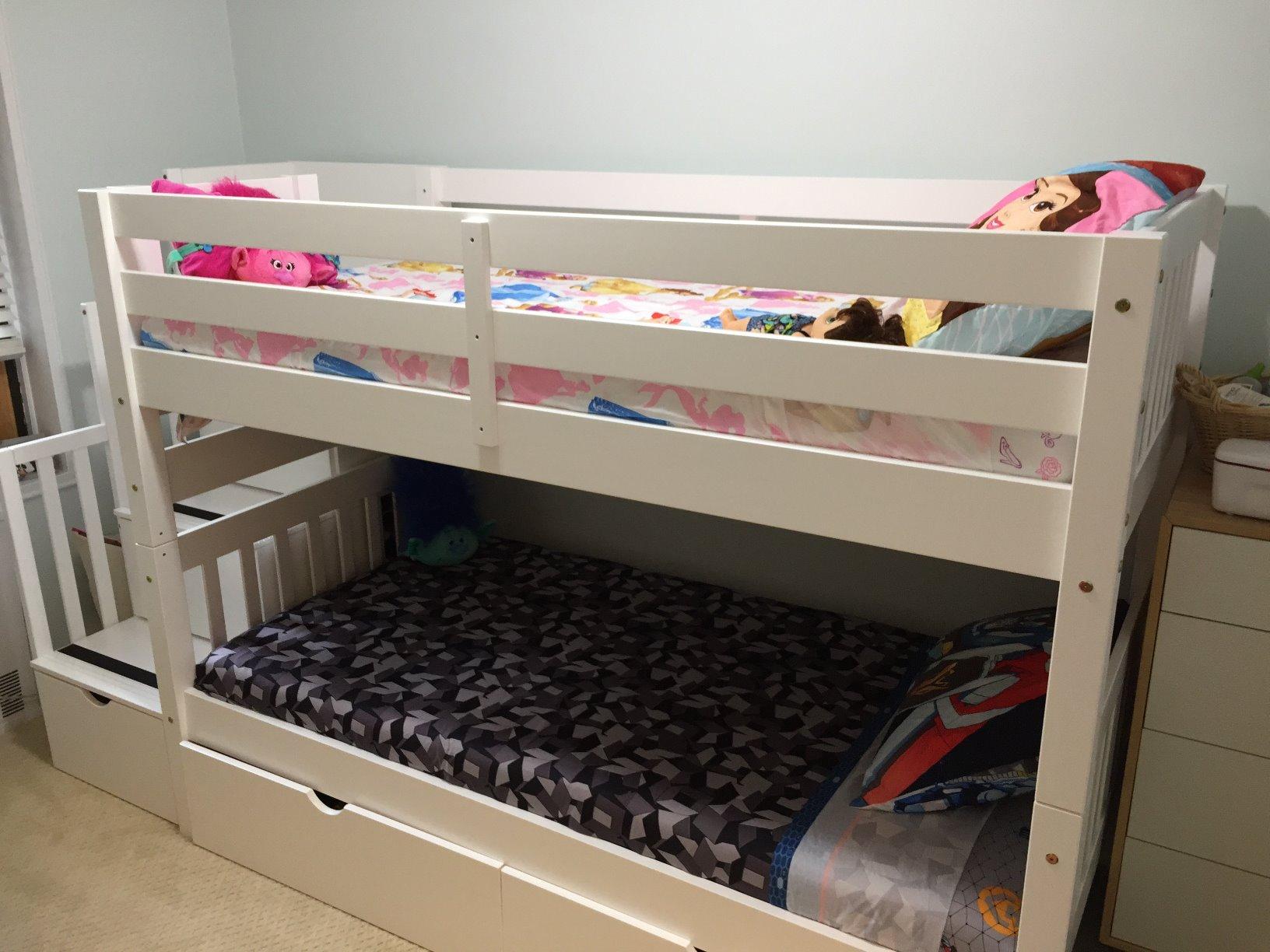 Bedz King Stairway Bunk Beds Twin Over Twin, 3 Step Drawers, 2 Storage Drawers, White customer photo 1
