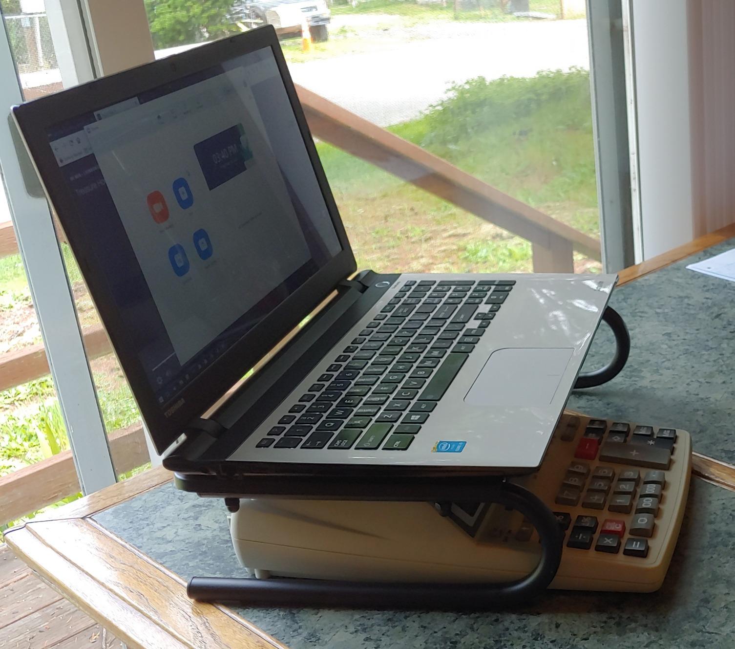 HUANUO Monitor Riser for Desk, Laptop Stand with Vented Steel Shelf, Black customer photo 1