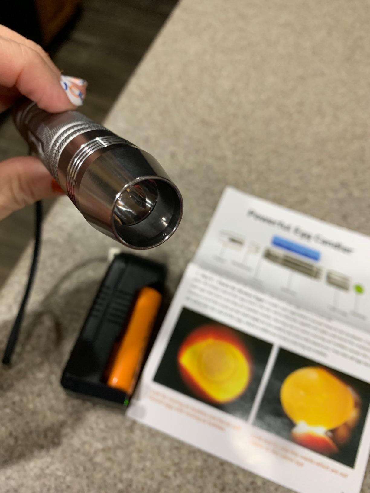 Powerful Professional LED Light Egg Candler Incubator Stainless Steel Tester for All Egg Type, Ultra Bright, Powered Portable, with Full Illustrated Egg Candling Guide (B- Include Batteries) customer photo 1