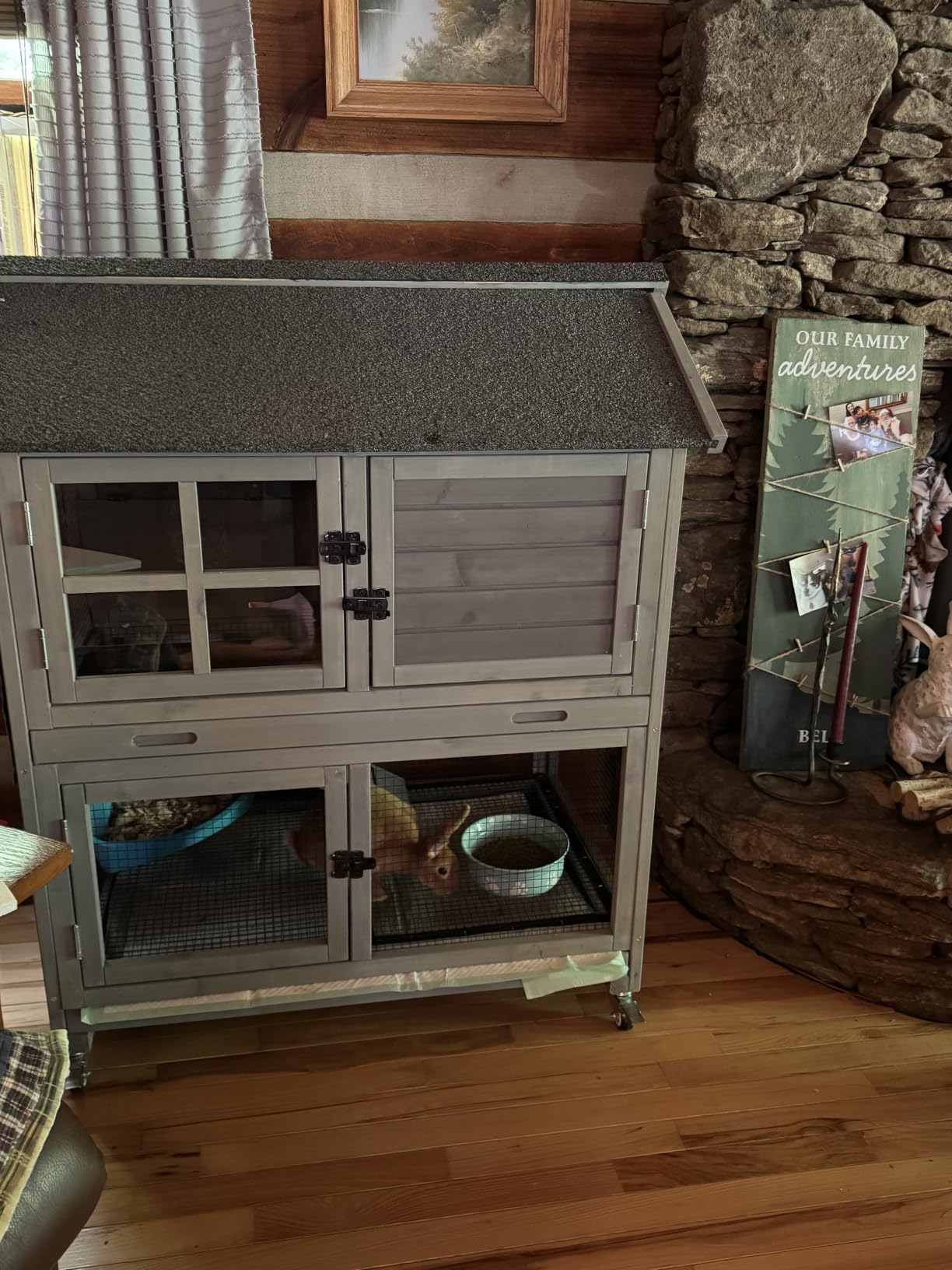 Aivituvin [Upgrade Version] Rabbit Hutch Bunny Hutch, Rabbit Cage with Two No Leak Trays, Indoor & Outdoor Waterproof Cage for Bunny, Upgraded Bottom Wire Netting,Grey,Large, Camel customer photo 1