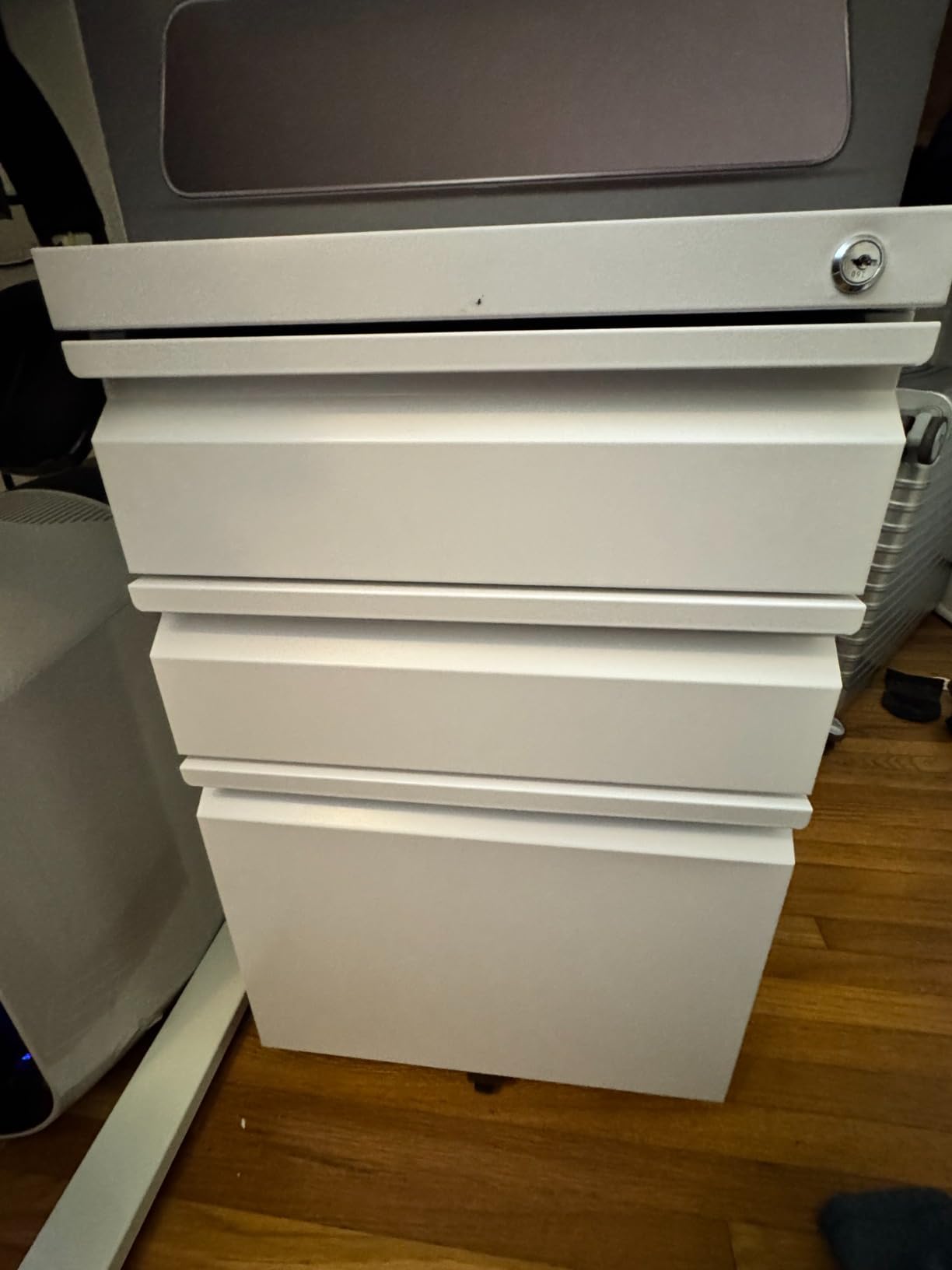 INTERGREAT 3 Drawer Filing Cabinet with Lock, White Mobile File Cabinet with Wheels, Rolling Small Metal Cabinets Under Desk for Home Office, Assembled customer photo 1