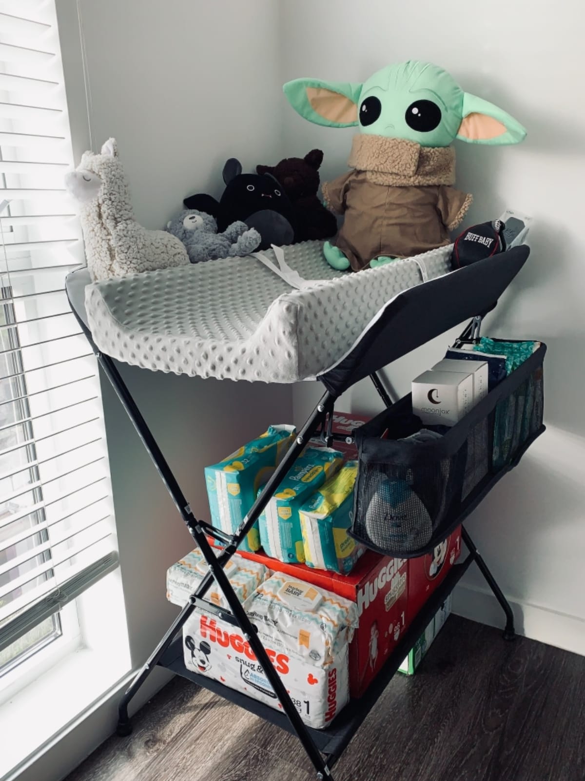 Costzon Changing Table, Portable Baby Changing Table Foldable Diaper Changing Station with Safety Belt, Large Storage Rack & Shelf, Nursery Organizer for Newborn Infant (Dark Gray) customer photo 1