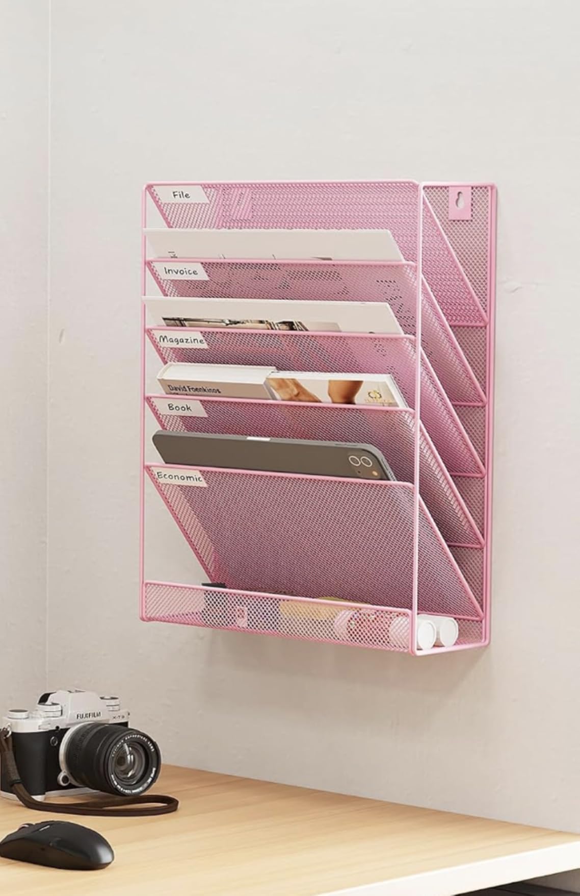 EasyPAG 5 Tier Wall File Holder, Mesh Hanging Folder Organizer with Classify Label, Versatile Desk File Holder, Vertical Wall Mounted Mail Organizer for Office Home Cubicle, White customer photo 2