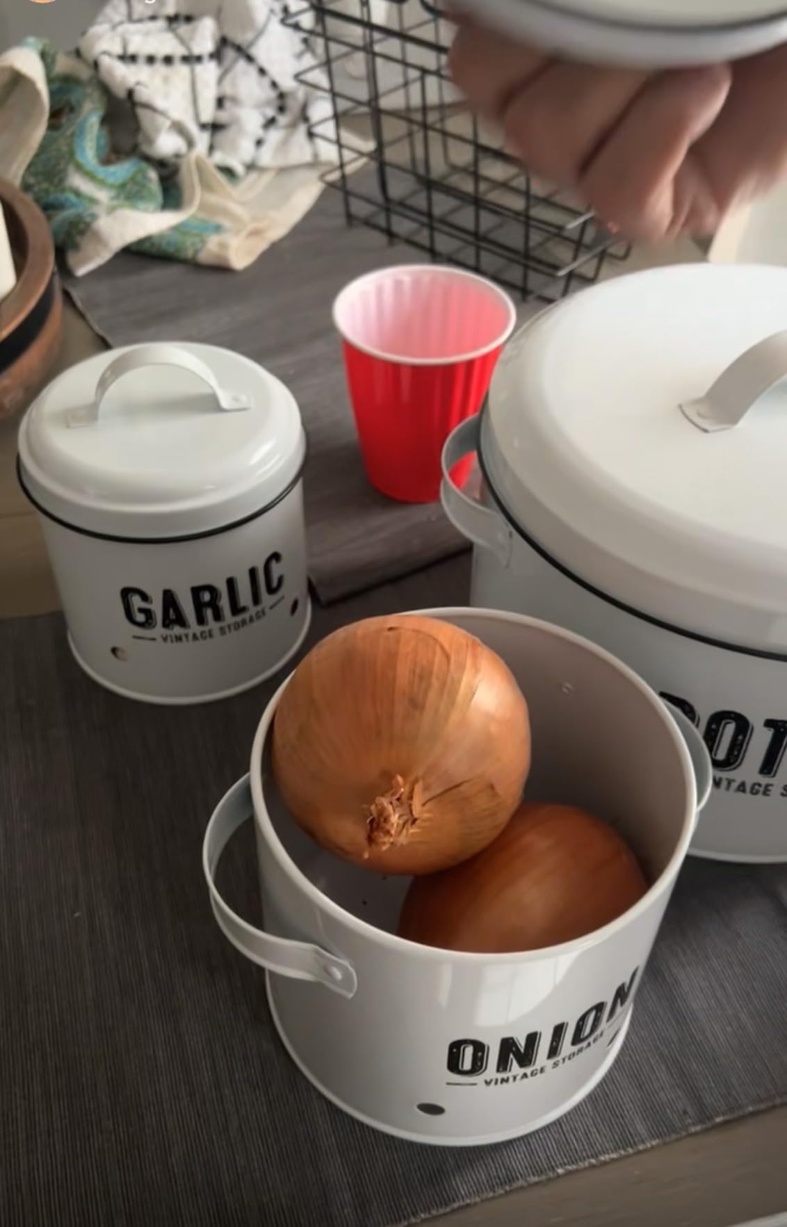Granrosi Potato and Onion Storage Bin Set with Garlic Storage, White Metal customer photo 2