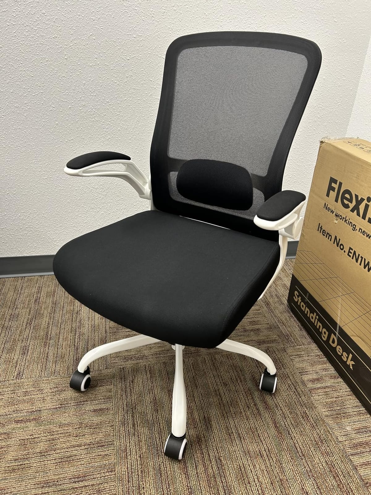 Mimoglad Ergonomic Office Chair - Desk Chair with Flip-up Armrests & 135° Recline, Adjustable Lumbar Support - Space-Saving Task Chair for Business/Team Office & Home (White Frame-Black, 300lbs) customer photo 2
