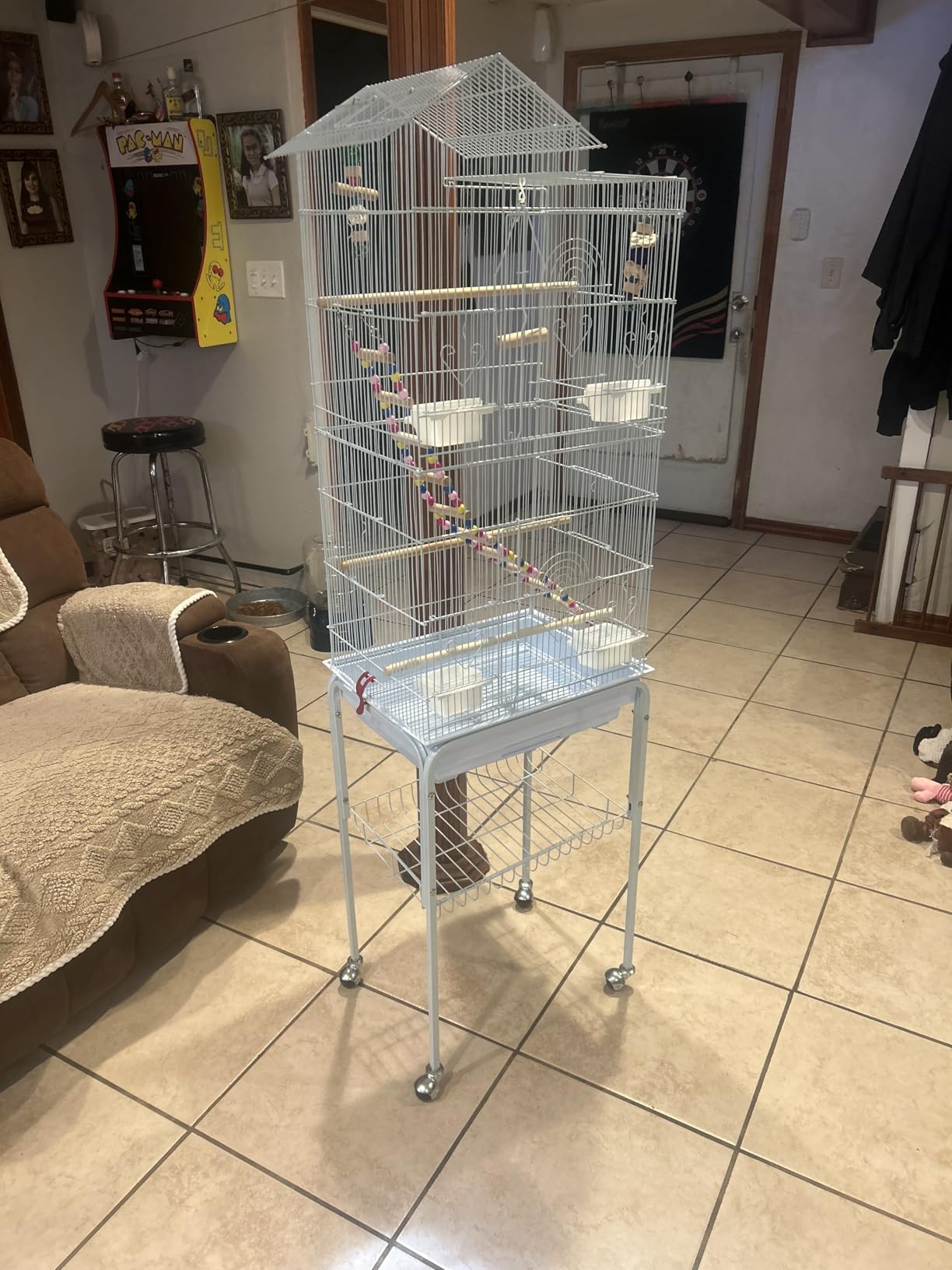 Yaheetech 62.5-inch Roof Top Flight Bird Cage for Parakeets Cockatiels Conures Finches Lovebirds Canaries Budgies Small Parrots, Large Birdcage with Detachable Rolling Stand, White customer photo 1