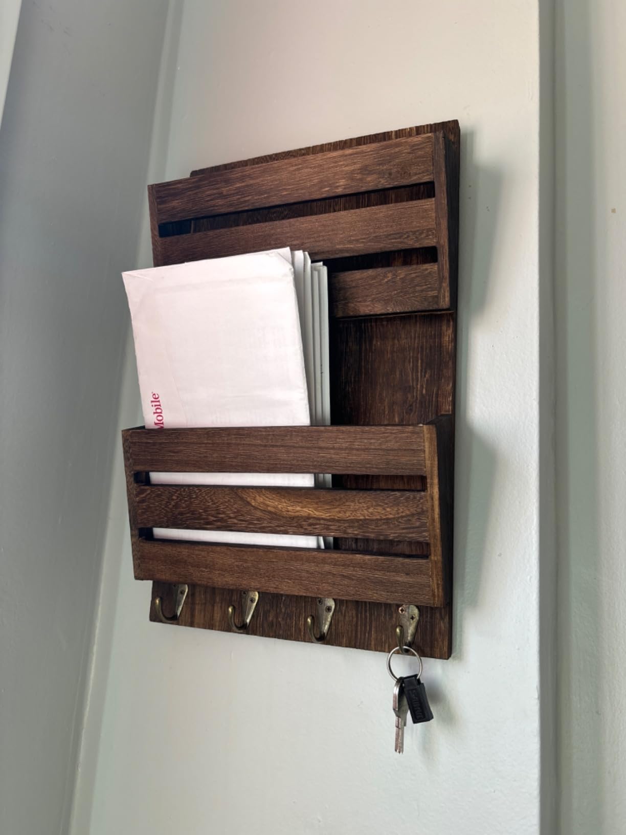 MOOACE Mail Organizer Wall Mount, Wood Mail and Key Holder with Hooks customer photo 1
