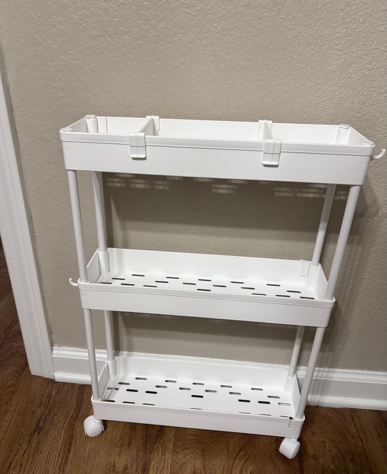 SPACELEAD Slim Storage Cart 3 Tier,Bathroom Organizer Rolling Utility, Mobile Shelving Unit Slide Out for Office, Kitchen, Laundry Room & Narrow Places,White customer photo 2