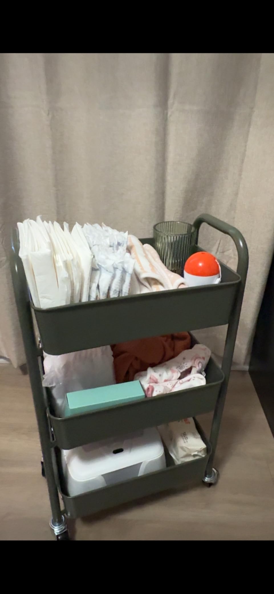 SunnyPoint 3-Tier Delicate Compact Rolling Metal Storage Organizer - Mobile Utility Cart Kitchen/Under Desk Cart with Caster Wheels - Army (15.35