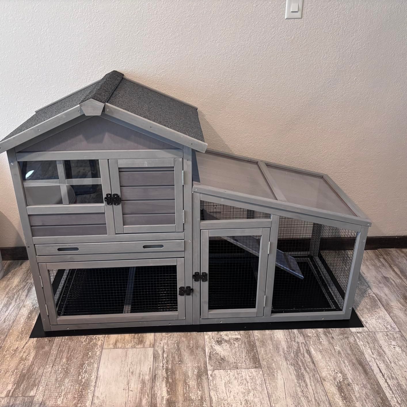 Indoor Outdoor Rabbit Hutch, Large Bunny Cage Small Animal Houses & Habitats, Guinea Pig Cage with Removable Tray-Waterproof Roof (Grey) customer photo 2
