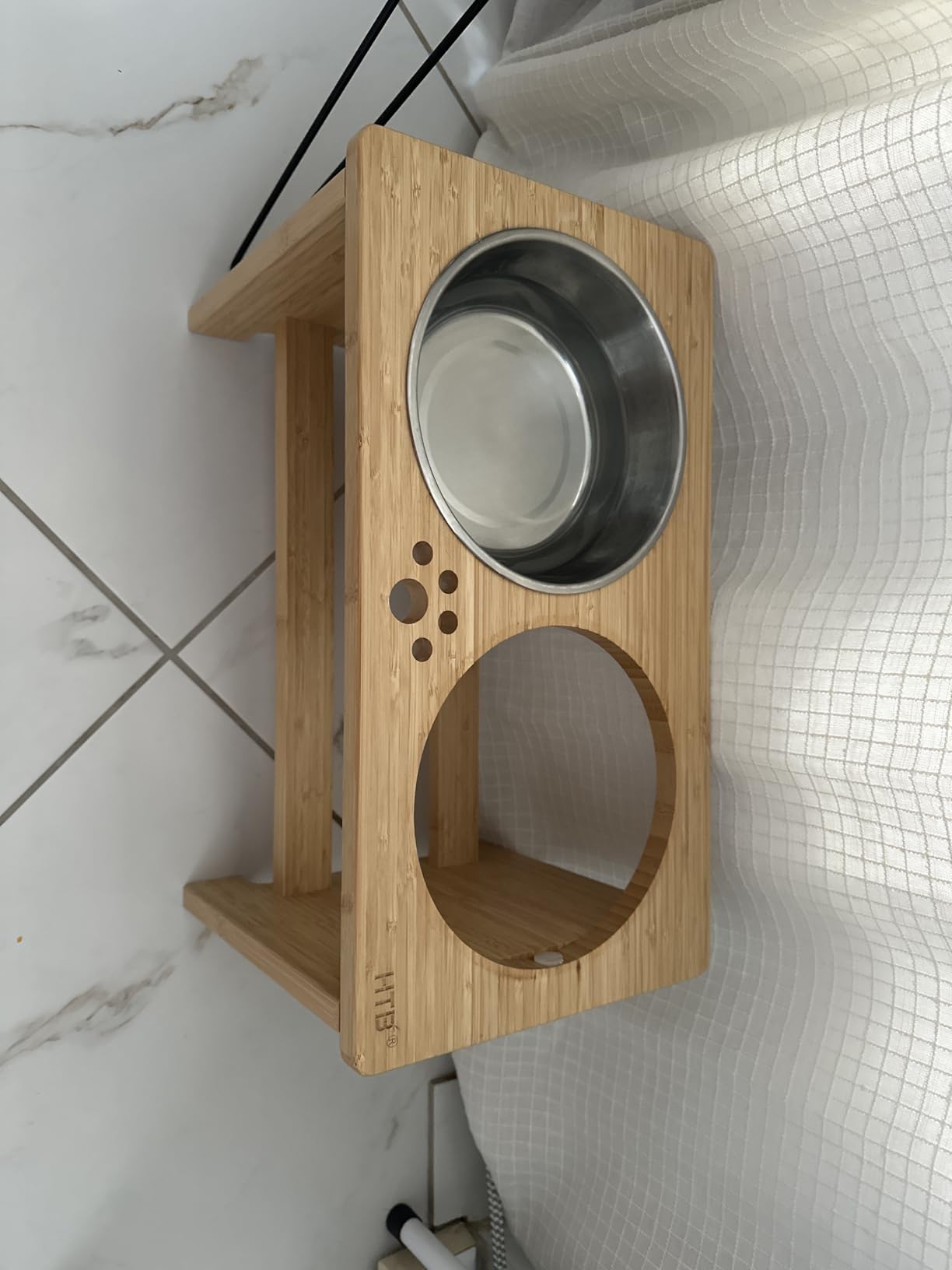 HTB Elevated Dog Bowl Stand with 2 Stainless Steel Bowls-14 H XLarge Bamboo customer photo 1