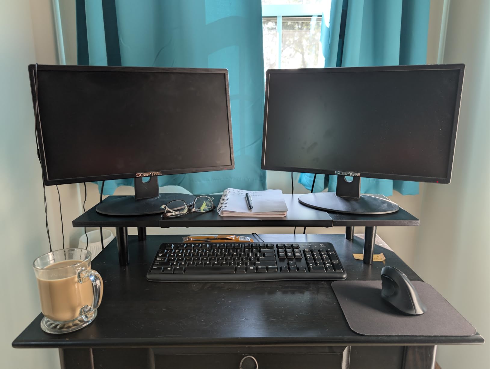 Across-Star Dual-Monitor-Stand-Riser-For-Desk Adjustable Length 32-40 Inch,Large Desktop Computer Monitor Riser For 2 Screens,Desk Shelf Organizer Riser Stand For Computer/Laptop/PC/Printer/TV Black customer photo 2