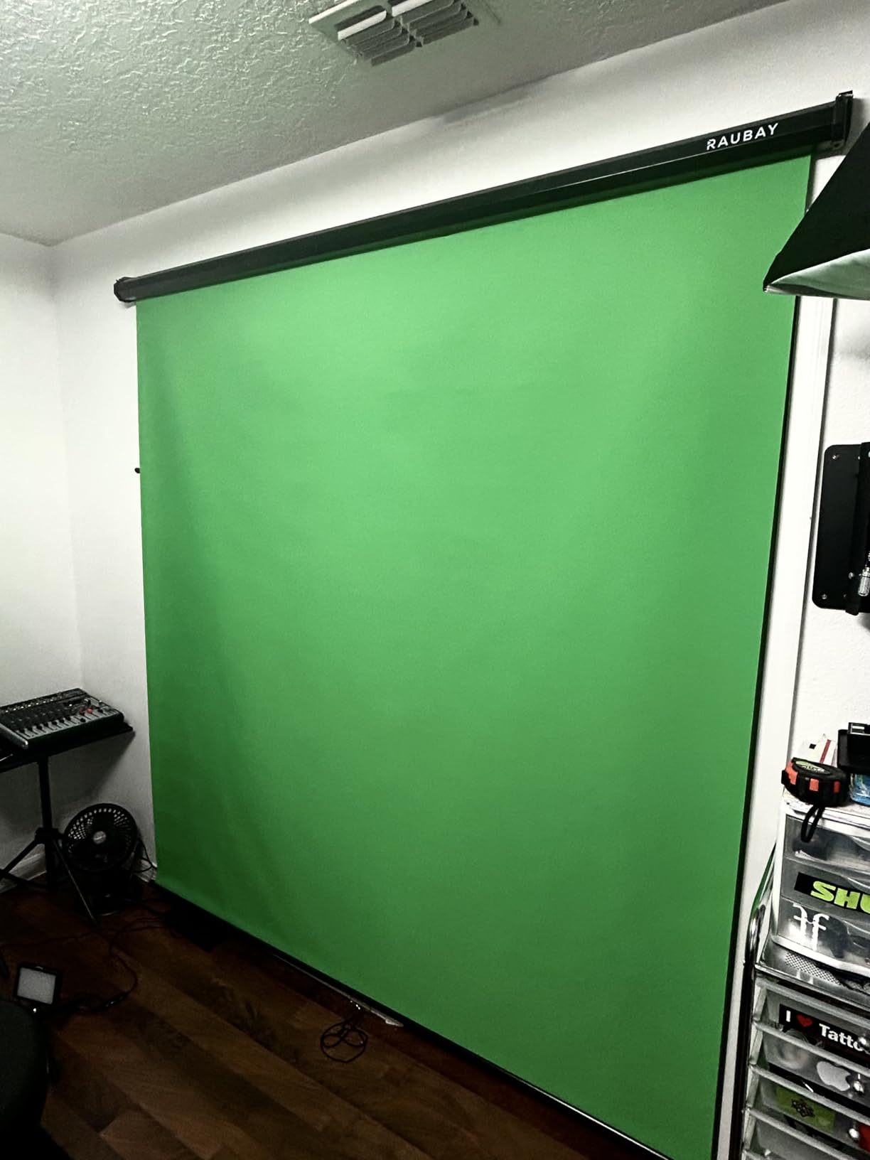 RAUBAY 78.7 x 86.6in Retractable Pull Down Green Screen Chroma Key Backdrop customer photo 2