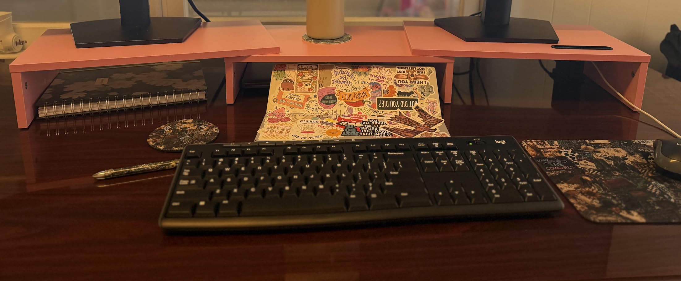 BONTEC Dual Monitor Stand Riser, Adjustable Length & Swivel Angle, White customer photo 2