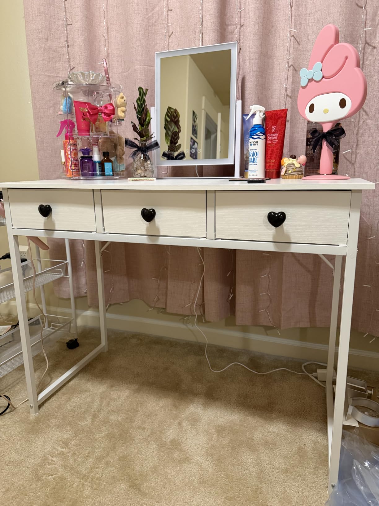 Lufeiya Small White Kids Desk with Drawers for Bedroom, 32 Inch Home Office Desks with Fabric Storage Drawer and Bag, Study Writing Vanity Table for Small Spaces, White customer photo 2