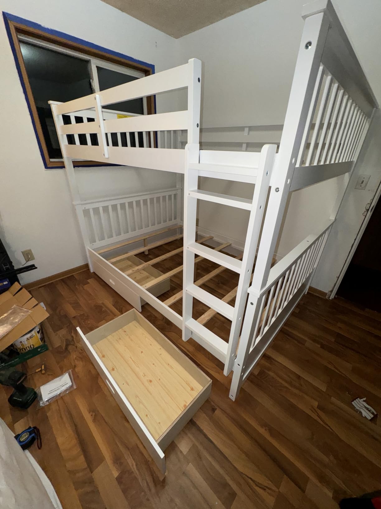 Merax Wood Bunk Bed with Drawers,Convertible Bunk Bed with Ladders and Two Storage Drawers,Solid Wood Detachable Bed Frame with Ladders,Twin Over Twin Size,White customer photo 2