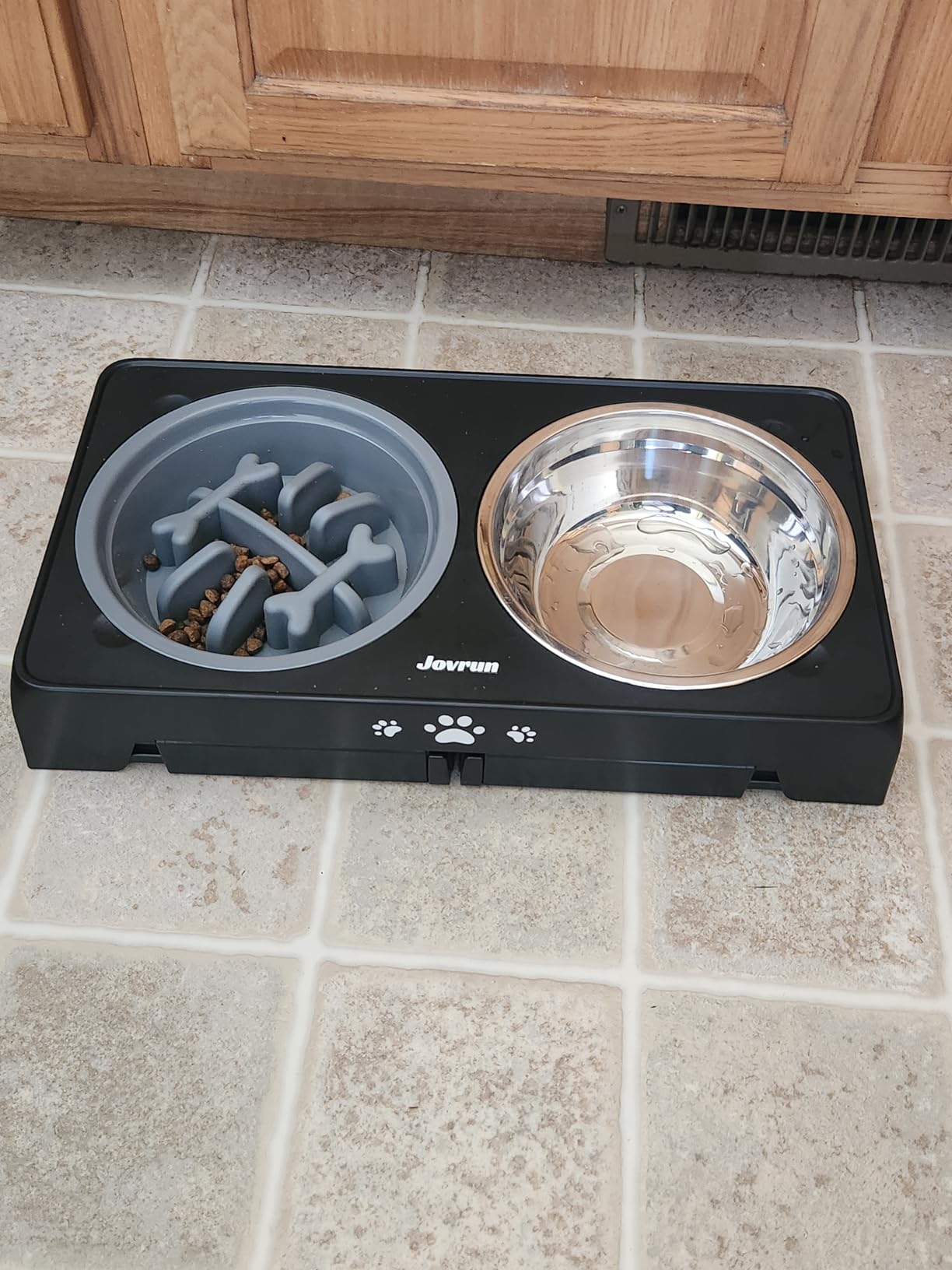 Jovrun Elevated Dog Bowls for Medium Large Size Dogs, Non-Slip Dog Feeder with 1*Stainless Steel Dishes & 1*Slow Feeder Bowl, 5 Heights Adjustable Raised Bowls to 3.15″-8.66″-9.84″-11.02″-12.2″ customer photo 2