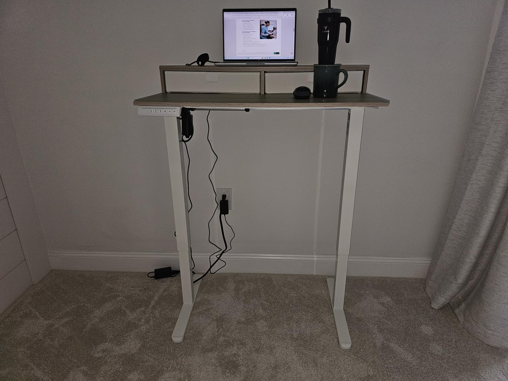HUANUO 48″ x 24″ Electric Standing Desk with 2 Drawers, C-Clamp Mount Compatible, Height Adjustable Computer Desk, Home Office Stand Up Desk with 4 Preset Heights & 2 Hooks, Black customer photo 1