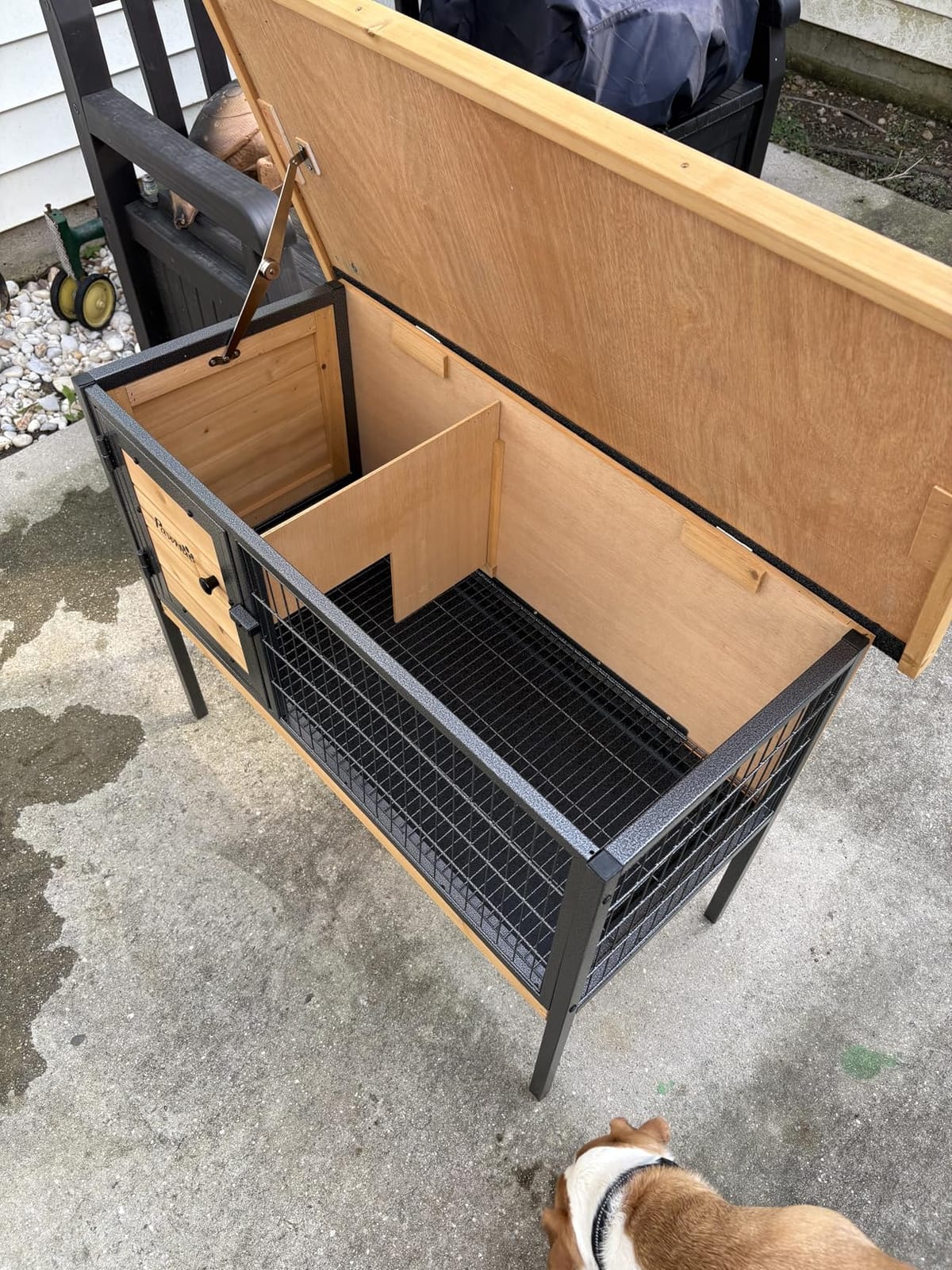 PawHut Rabbit Hutch Elevated Bunny Cage Small Animal Habitat with Metal Frame, No Leak Tray, Metal Wire Pan and Openable Water-Resistant Asphalt Roof for Indoor/Outdoor Gray customer photo 1