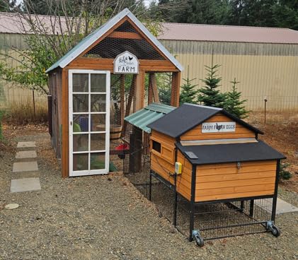 Mobile Chicken Coop for 6-8 Hens, All-Steel Frame Hen House with Wheels Portable Poultry Cage, Metal Run & Nesting Box Duck Coop Large customer photo 1