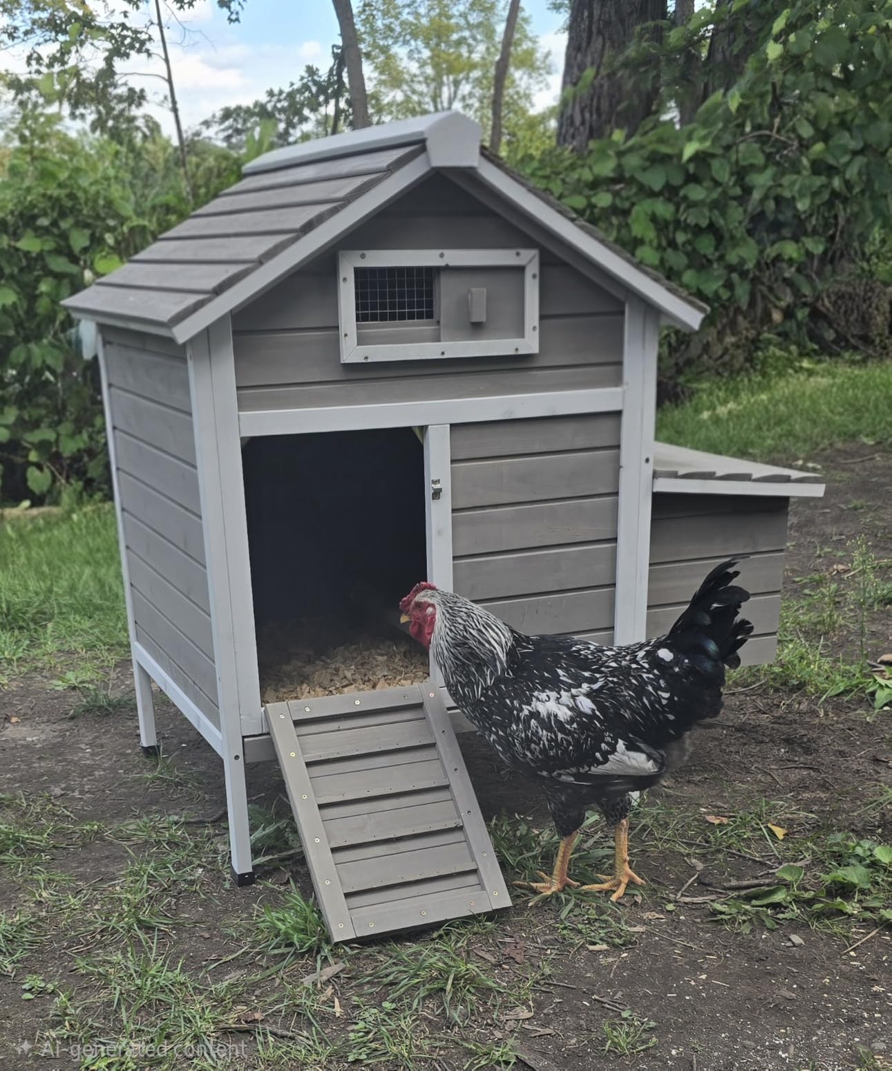 Ketive Chicken Coop Chicken House Outdoor with Removable Trays, Wooden Rabbit Hutch Poultry Cage with Nesting Box, Indoor Hen House Chicken Cage with Ramp for Garden Backyard (36.2