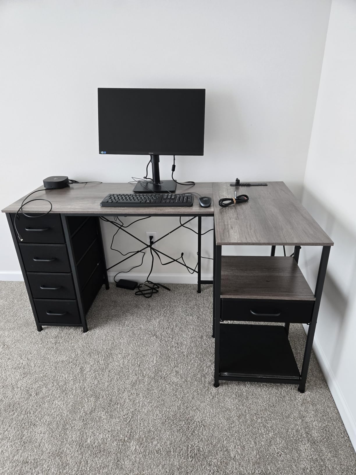 Coleshome 55 Inch L Shaped Office Desk with 6 Drawers, Power Outlet, White customer photo 2