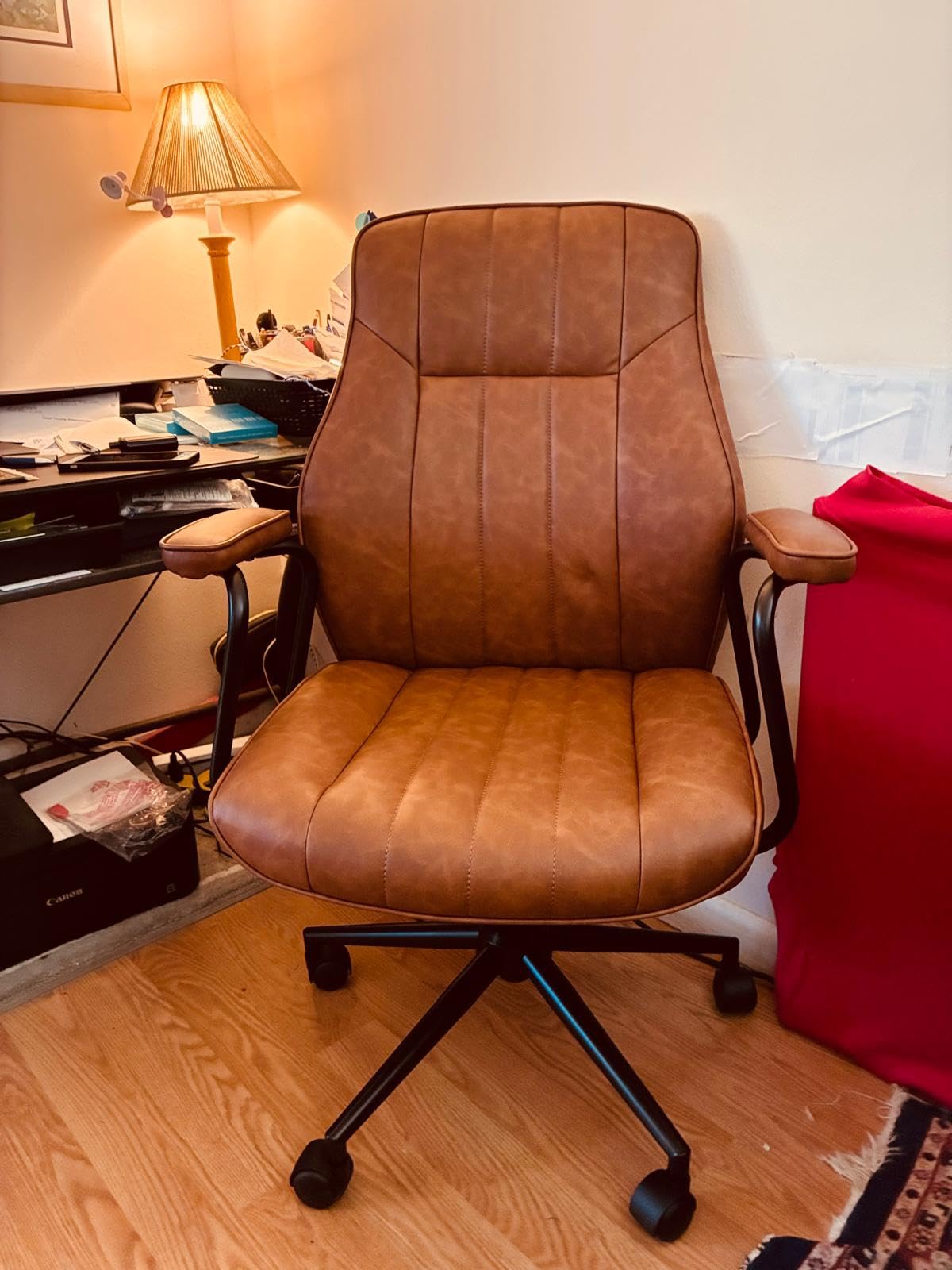 Brown Leather Office Chair, Mid Century Home Office Desk Chair customer photo 2