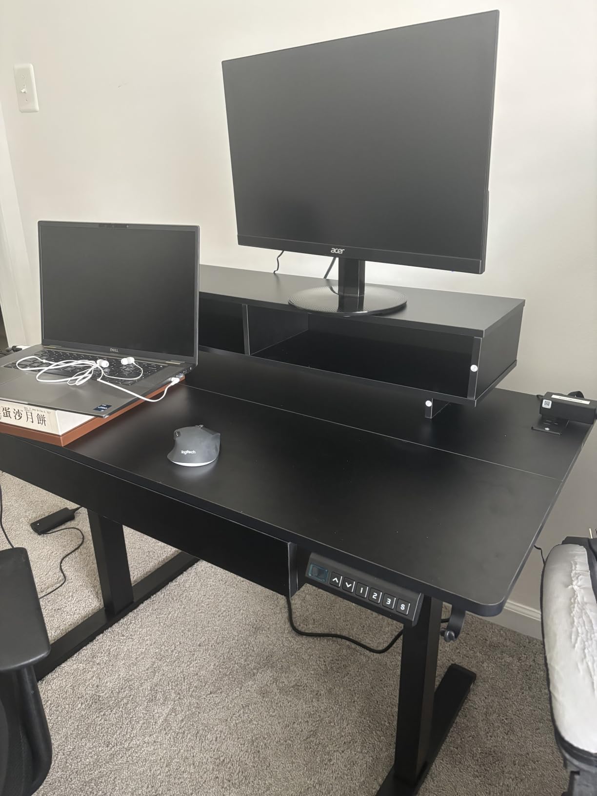 GTPLAYER Electric Standing Desk with Drawers, 55 x 24 Inch Height Adjustable Gaming Desk with Monitor Stand, Power Outlets & LED Lights, Home Office Sit Stand Up Desk with Memory Preset (Black) customer photo 1