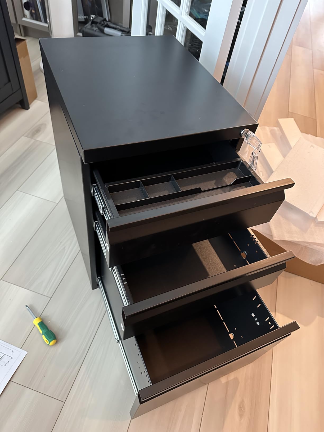 MIIIKO 3 Drawer File Cabinet with Lock, Metal Lateral Rolling Printer Stand Office Storage Filing Cabinets for Home Office,A4, Letter,File Folders(Black) customer photo 1