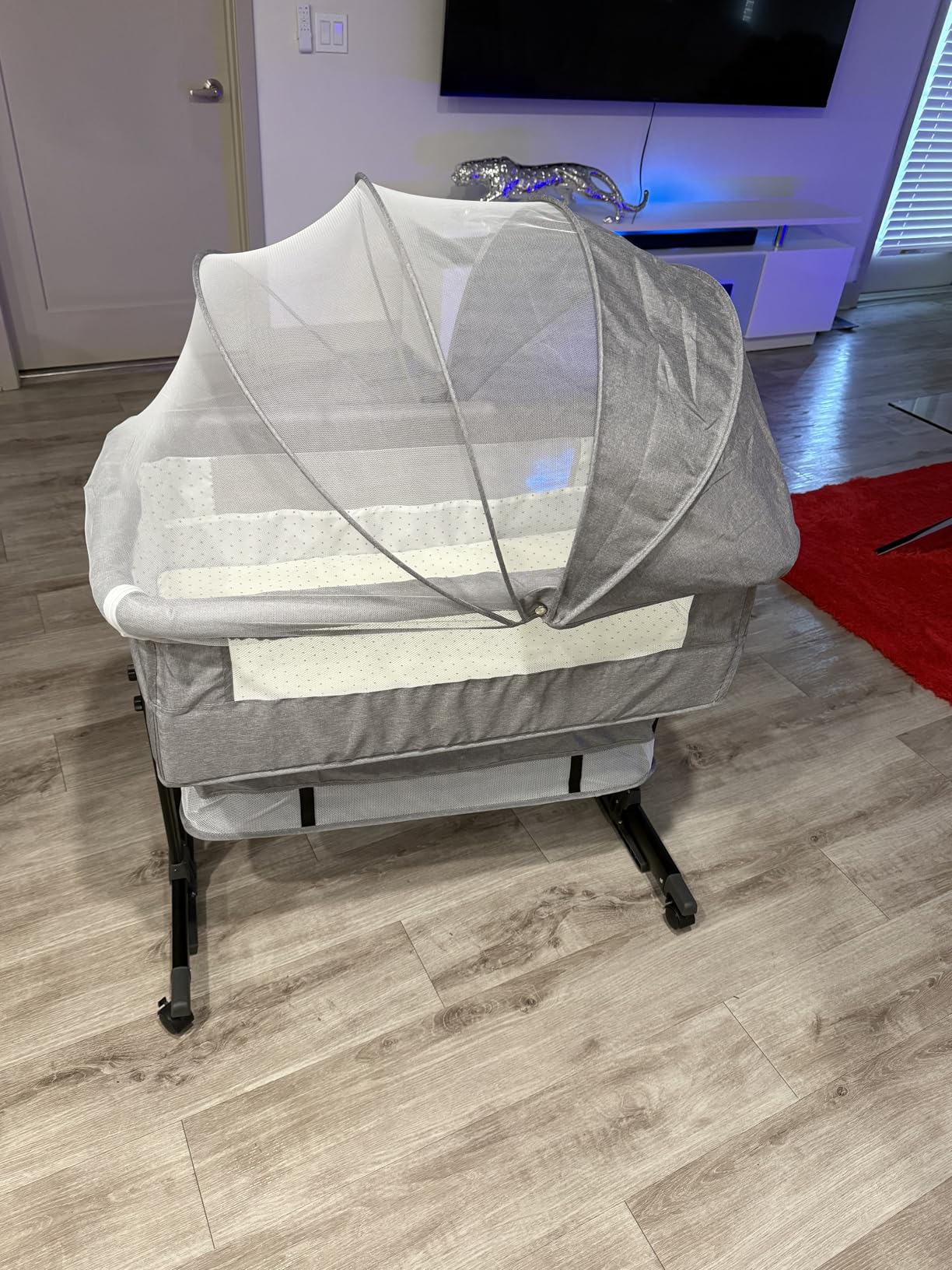 Baby Bassinet, 3 in 1 Bedside Bassinets for Baby, Bassinet Bedside Sleeper with Wheels, Adjustable Height with Rocking Mode, Breathable Mesh, Storage Basket, Easy Assemble & Folding (Dark Gray) customer photo 2