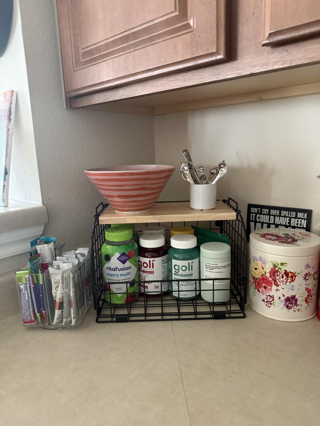 2 Set Stackable Wire Basket with Openable Top, Kitchen Counter, Pantry Organizer and Storage Produce Onion Potato Fruits Vegs Bread Food Snack Spice Organizing Bin for Cabinet Shelf Countertop Floor customer photo 2