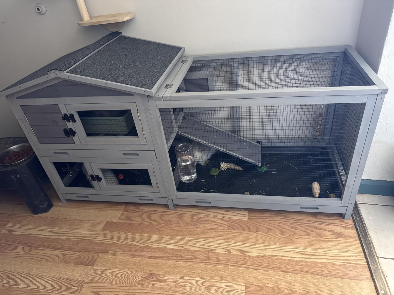 Rabbit Hutch Bunny Cage Strong Iron Frame Rabbit Cage Indoor and Outdoor Chicken Coop with Casters Waterproof Roof, Great for Rabbit,Bunny,Guinea Pig,Chickens. customer photo 1