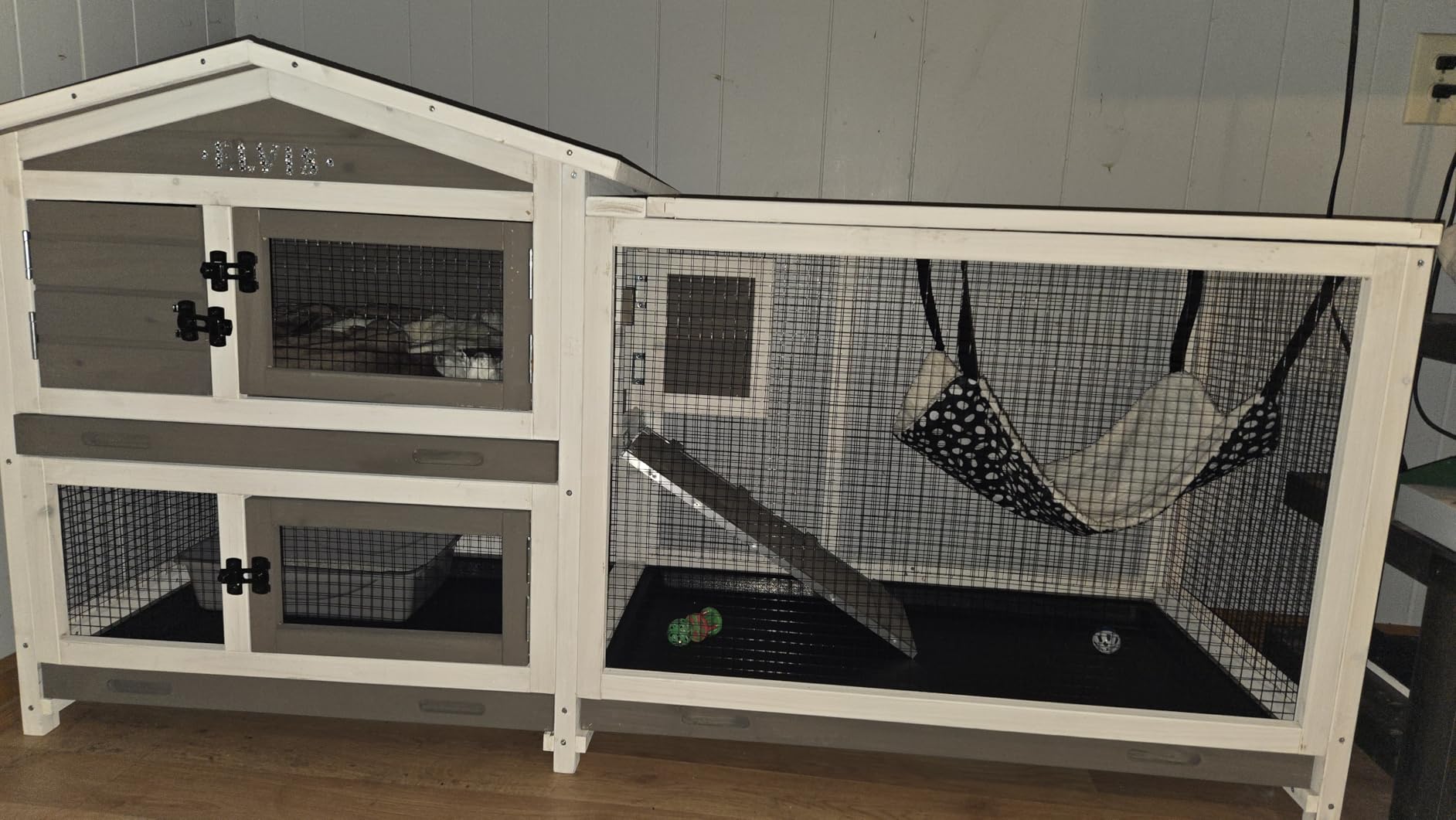 Rabbit Hutch Bunny Cage Strong Iron Frame Rabbit Cage Indoor and Outdoor Chicken Coop with Casters Waterproof Roof, Great for Rabbit,Bunny,Guinea Pig,Chickens. customer photo 2