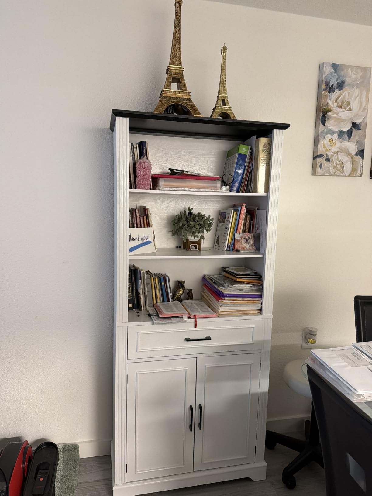 SEDETA Farmhouse Bookshelves and Bookcases with Doors, Drawer, Grey customer photo 1