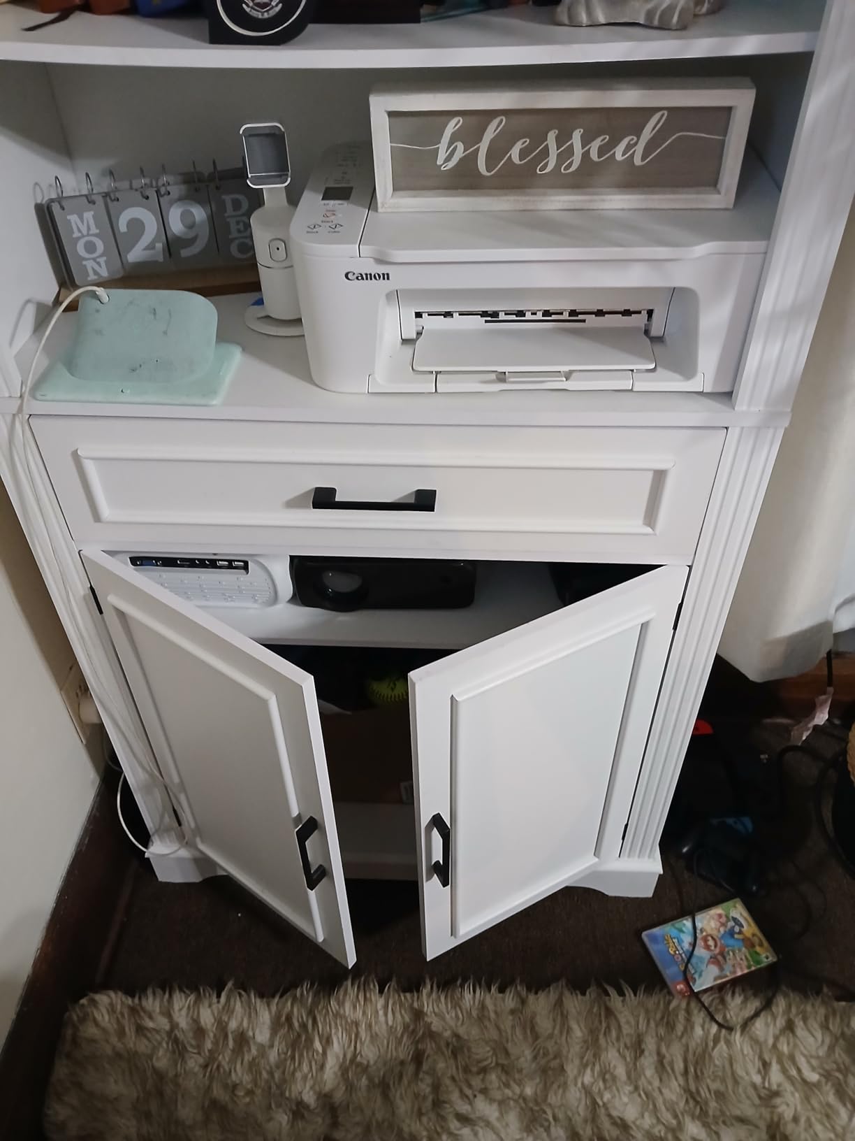 SEDETA Farmhouse Bookshelves and Bookcases with Doors, Drawer, Grey customer photo 2
