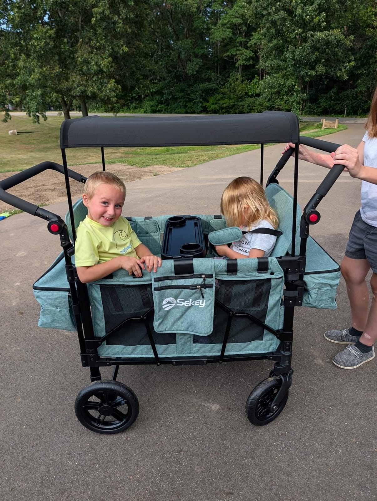 Sekey Wagon Stroller for 2 Kids, Luxury 4-in-1 Stroller Wagon - Premium Quality with Convertible Seats, Adjustable Push Handles, Removable Canopy, Cup Holder, Snack Tray & Cooler, US Certified customer photo 1