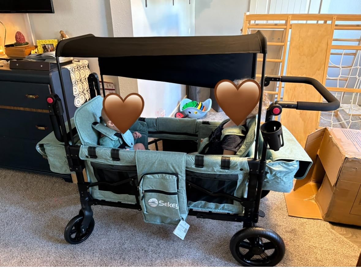 Sekey Wagon Stroller for 2 Kids, Luxury 4-in-1 Stroller Wagon - Premium Quality with Convertible Seats, Adjustable Push Handles, Removable Canopy, Cup Holder, Snack Tray & Cooler, US Certified customer photo 2