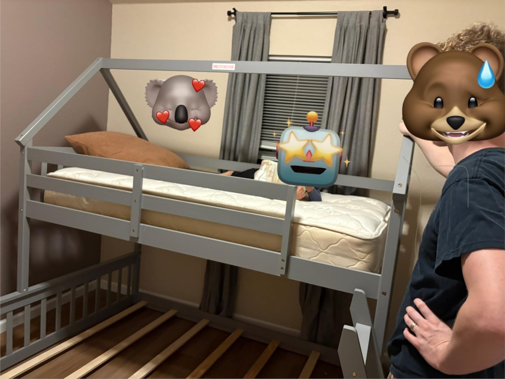 KOMFOTT Wood Twin Over Twin Bunk Bed with Slide & Staircase, Twin House Bunk Bed with Safety Guardrails & Storage, Floor House Bed with Wooden Slat Support for Boys Girls, No Box Spring Needed (White) customer photo 2