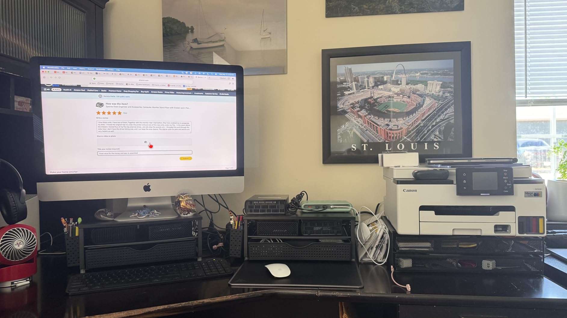 Spacrea Computer Monitor Stand with Drawer and 2 Pen Holders, Black customer photo 1