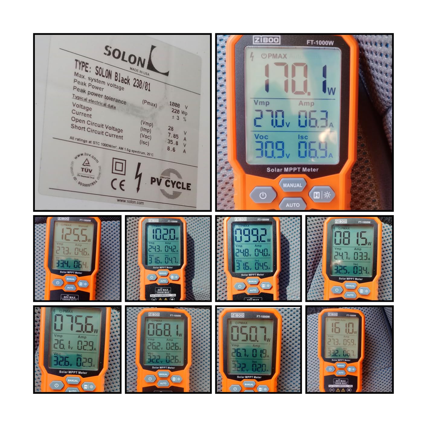 ZIBOO FT-1000W Solar Panel Tester MPPT Meter - 1000W Max Power, 80V/35A PV Module Tester for Voc/Isc, Open Circuit Voltage & Short Circuit Current, with Backlight & Data Hold customer photo 2