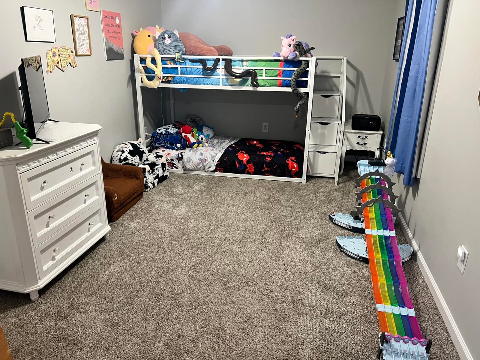 ADORNEVE Low Bunk Bed Twin Over Twin with Storage Staircase, Black customer photo 2