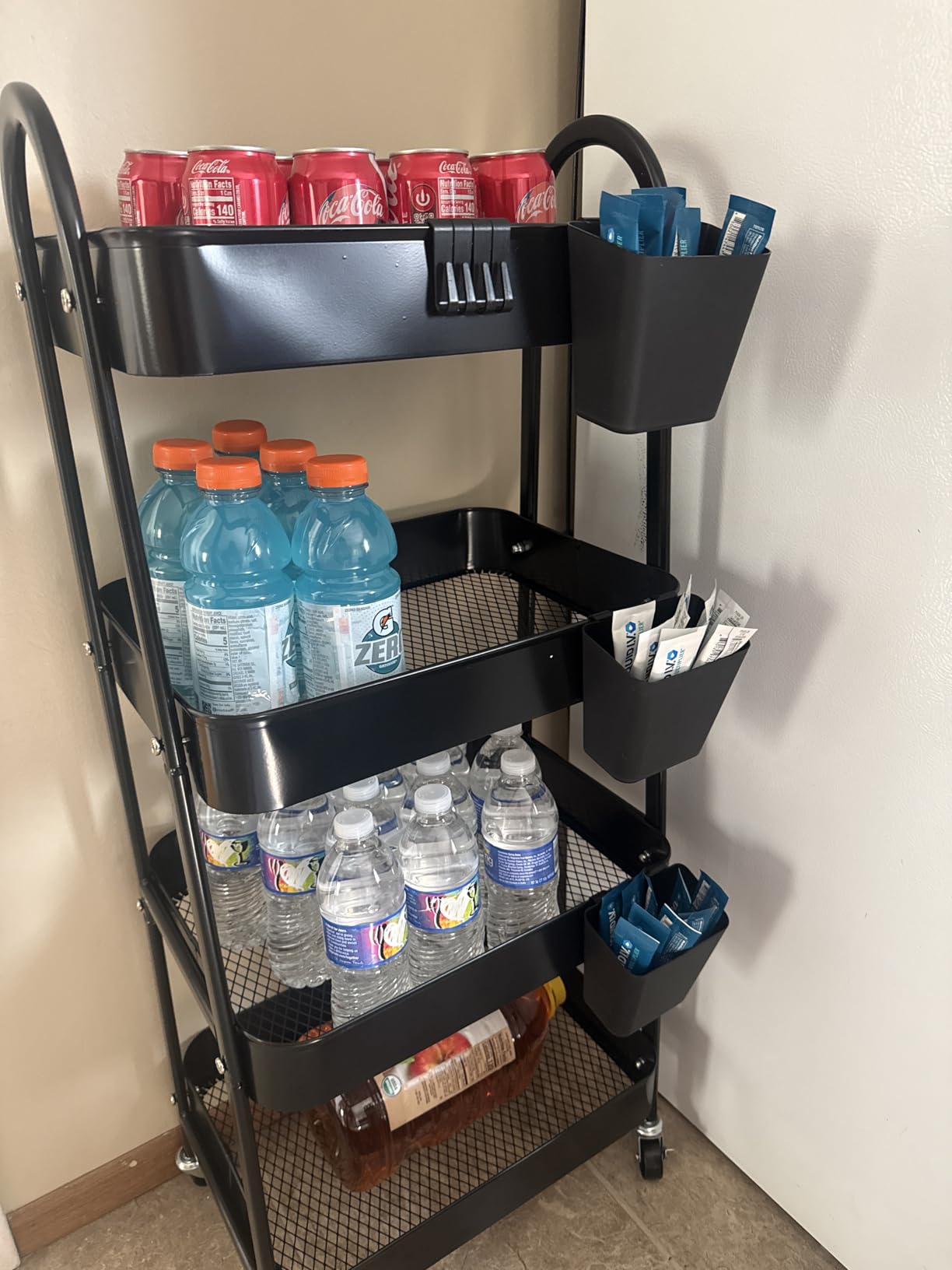 2 Tier Rolling Cart Metal with Wheels,White Under Desk Storage Roller Carts customer photo 2