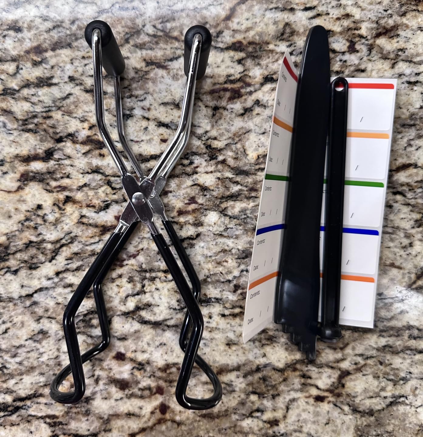 Canning Jar Lifter Tongs with Jar Lid Lifter Magnetic Lid Lifter,Canning Bubble Popper Bubble Remover and Canning Labels for Canning Supplies Starter Kit,4Pcs Canning Tools-Black customer photo 1
