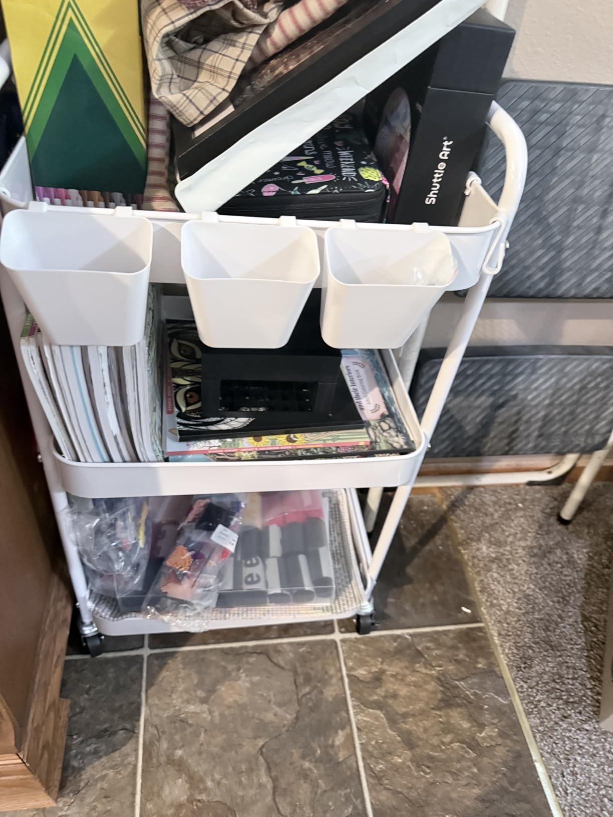 2 Tier Small Rolling Cart Metal with Wheels, Black Under Desk Storage Carts customer photo 1