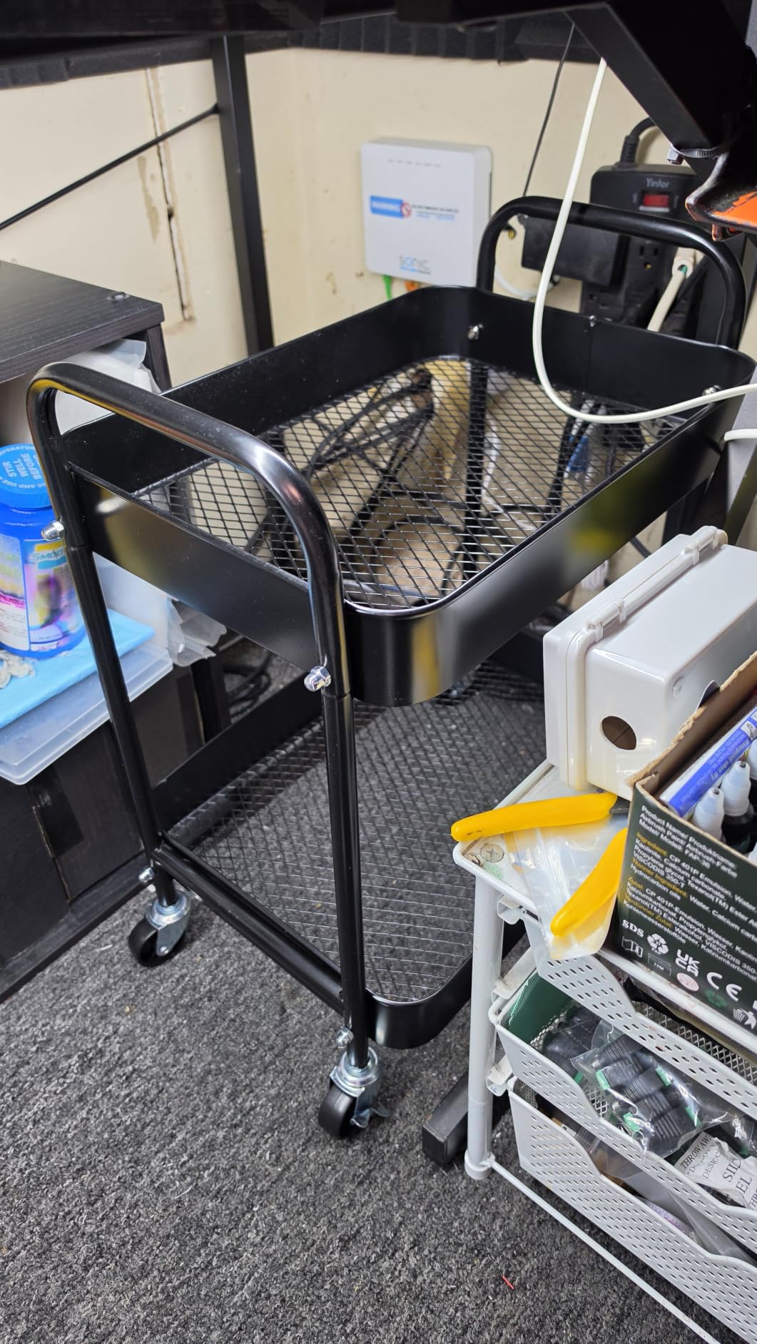 2 Tier Small Rolling Cart Metal with Wheels, Black Under Desk Storage Carts customer photo 2